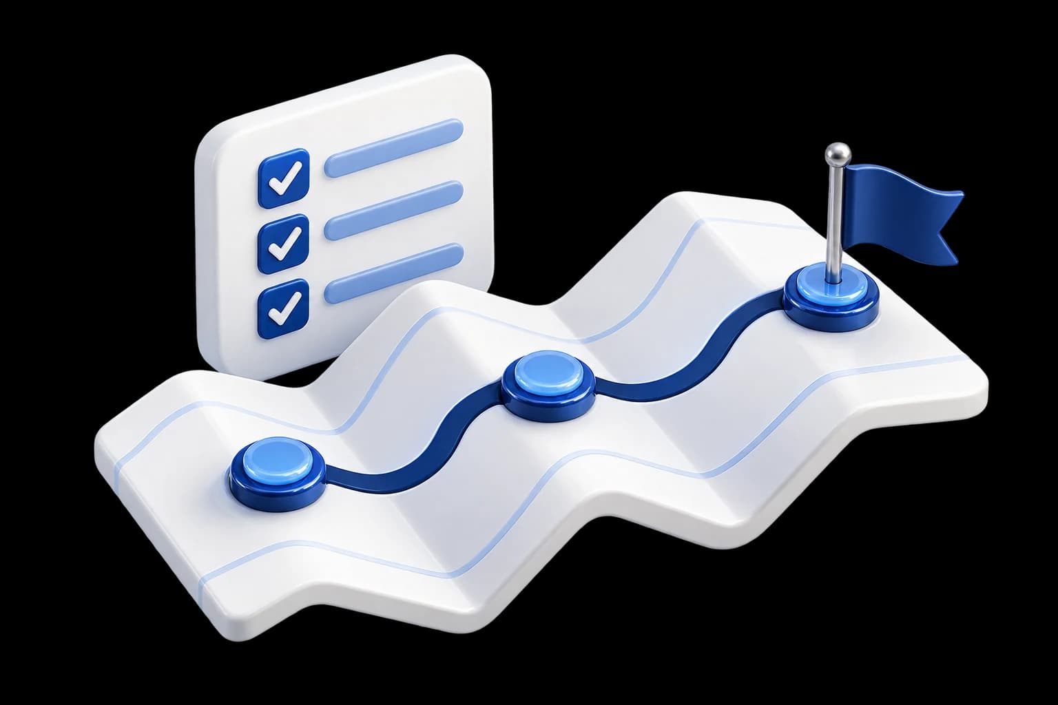 خارطة طريق ثلاثية الأبعاد بمحطات مترابطة وقائمة مهام